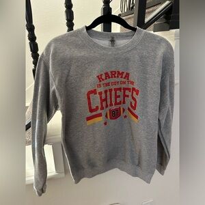 Kansas City Chiefs/Taylor Swift Karma sweatshirt, size small grey